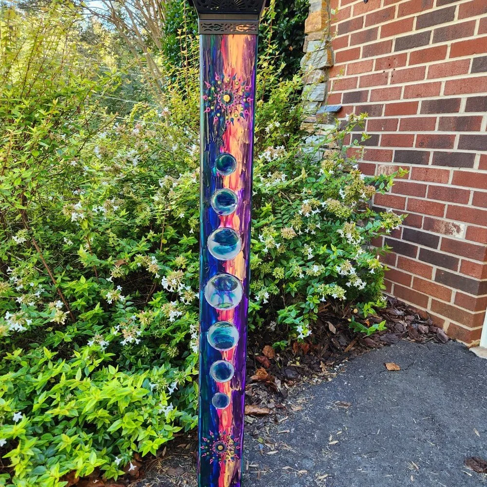 Garden Peace Pole Hand Painted w/ Solar Light Cap & Wire Stand Lighted 4 Sided